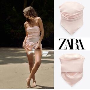 Zara Satin Strapless Draped Top | Pink Blogger Favorite Going Out Style NWT